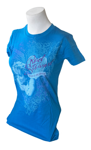 Tulex Women's Rod Stewart You're In My Heart Graphic Blue Shirt Size Small
