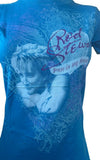Tulex Women's Rod Stewart You're In My Heart Graphic Blue Shirt Size Small