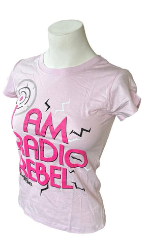 Ripple Junction Women's I Am Radio Rebel Pink Short Sleeve Shirt Size Medium