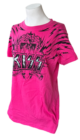 Tultex Women's Kiss Rock N Roll All Nite & Party Every Day Pink Shirt Size XL
