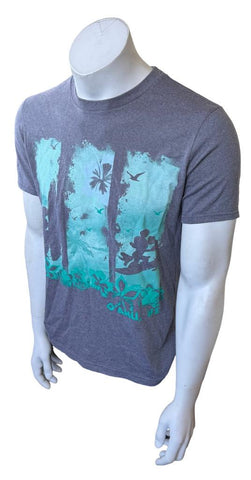 Disney Men's Mickey Mouse O'Ahu Surfing Gray Short Sleeve Shirt Size Small