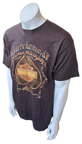 Harley Davidson Men's Motorcycle Spade Graphic Brown Shirt Size Large
