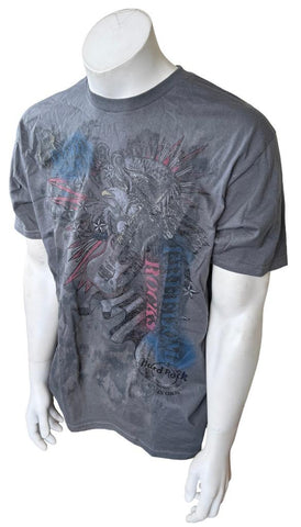 Hard Rock Cafe Men's Love All Serve All Eagle With Guitar Gray Shirt Size Large