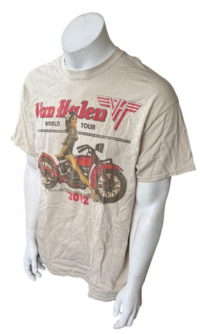 Gildan Men's Van Halen World Tour 2012 Motorcycle Graphic Beige Shirt Size Large