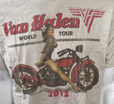 Gildan Men's Van Halen World Tour 2012 Motorcycle Graphic Beige Shirt Size Large