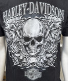 Harley Davidson Men's Silver Skull Graphic Black Short Sleeve Shirt Size Medium
