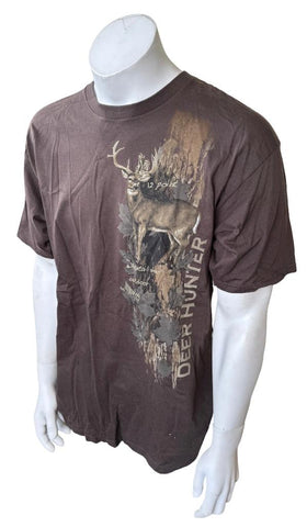 Alstyle Men's 12-Point Whitetail Deer Hunter Brown Short Sleeve Shirt Size Large