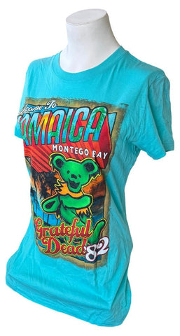 Next Level Women's Grateful Dead Welcome To Jamaica '82 Teal Shirt Size Large