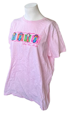 Alstyle Women's Live Love Laugh Beach Sandals Pink Short Sleeve Shirt Size Large