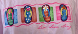 Alstyle Women's Live Love Laugh Beach Sandals Pink Short Sleeve Shirt Size Large