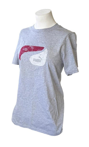 Puma Women's Big Cat Logo Gray Short Sleeve Shirt Size Small