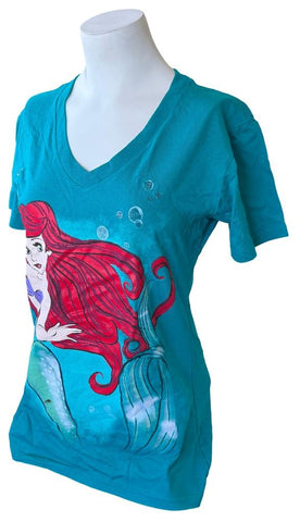 Disney Women's The Little Mermaid Ariel Graphic Teal Shirt Size Medium