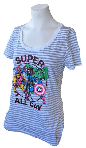 Disney Women's Marvel Avengers Super All Day Striped Shirt Size Medium