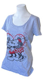 Disney Women's Minnie Mouse Kissing Mickey Mouse Gray Shirt Size Medium
