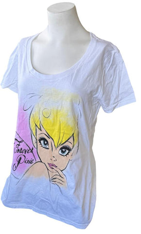 Disney Women's Tinker Bell Forever Pixie Graphic White Shirt Size Medium
