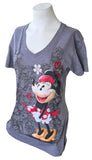 Disney Women's Minnie Mouse Hearts Graphic Gray Short Sleeve Shirt Size Medium