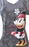 Disney Women's Minnie Mouse Hearts Graphic Gray Short Sleeve Shirt Size Medium