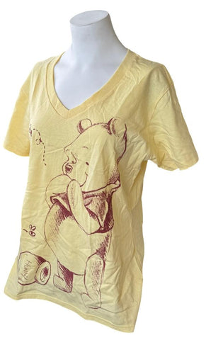 Disney Women's Winnie The Pooh Honey Jar Graphic Yellow Shirt Size Large