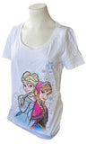 Disney Women's Frozen Elsa And Anna Graphic White Short Sleeve Shirt Size Medium