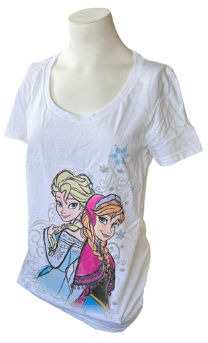 Disney Women's Frozen Elsa And Anna Graphic White Short Sleeve Shirt Size Medium