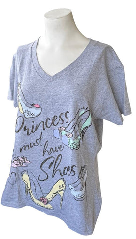 Disney Women's Princess Must Have Shoes Gray Short Sleeve Shirt Size Large