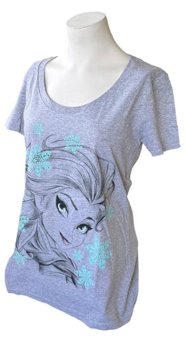 Disney Women's Frozen Elsa Graphic Gray Short Sleeve Shirt Size Medium