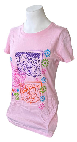 Pimatee Women's Three Caballeros Amigos Locos Pink Short Sleeve Shirt Size Large