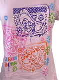 Pimatee Women's Three Caballeros Amigos Locos Pink Short Sleeve Shirt Size Large