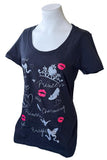 Disney Women's Princess Tiara Hearts Shoes Graphic Black Shirt Size Medium