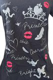 Disney Women's Princess Tiara Hearts Shoes Graphic Black Shirt Size Medium