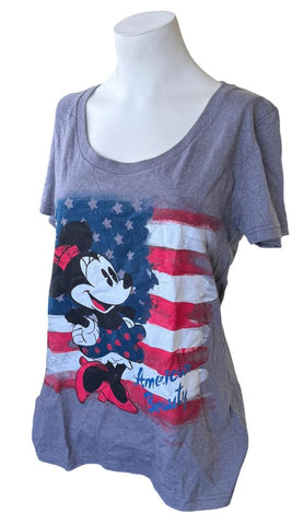 Disney Women's Minnie Mouse American Beauty Gray Short Sleeve Shirt Size Large