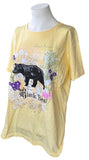 LAT Women's Yosemite Black Bear Graphic Yellow Short Sleeve Shirt Size Large