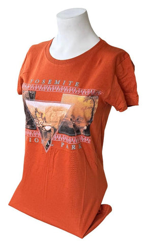 LAT Women's Yosemite National Park Graphic Orange Short Sleeve Shirt Size Large