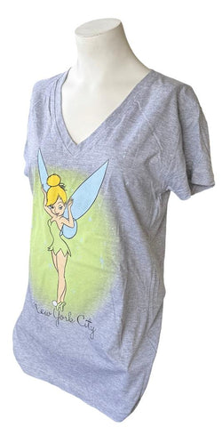 Disney Women's Tinker Bell New York City Graphic Gray Shirt Size Large