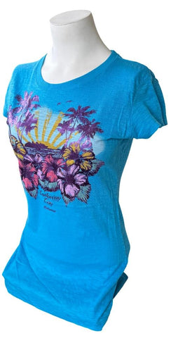 Disney Women's Disney Cruise Line Flowers Castaway Cay Bahamas Blue Shirt Size L