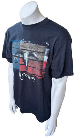 Fruit of The Loom Men's All Cowboy Texas Longhorn Skull Black Shirt Size Large