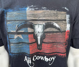 Fruit of The Loom Men's All Cowboy Texas Longhorn Skull Black Shirt Size Large