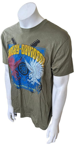Harley Davidson Men's North American Tour Graphic Green Shirt Size Large