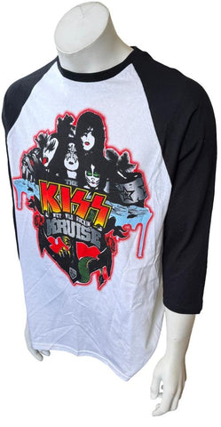 Anvil Men's Kiss Wet Wild Rockin Kruise Black/White 3/4 Sleeve Shirt Size Large