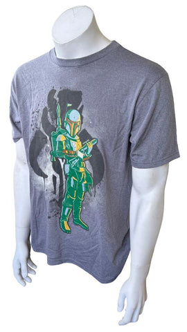 Disney Men's Star Wars Boba Fett Graphic Gray Short Sleeve Shirt Size Medium