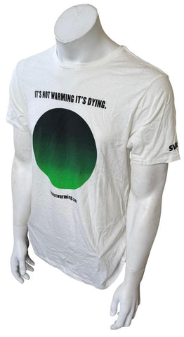 Loomstate Men's It's Not Warming It's Dying White Short Sleeve Shirt Size Small