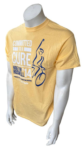 Gildan Men's Committed To A Cure Ride For Roswell 2014 Yellow Shirt Size Medium