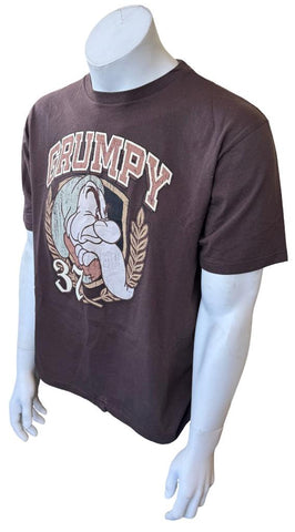 Disney Men's Snow White Grumpy 37 Graphic Brown Short Sleeve Shirt Size Medium