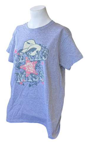 Gildan Women's Texas Miss Graphic Gray Short Sleeve Shirt Size Large