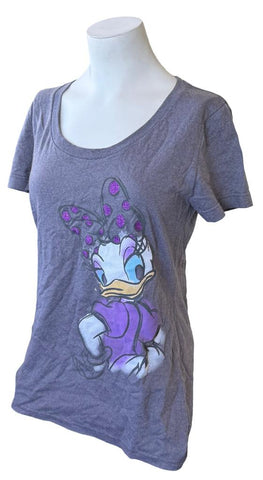 Disney Women's Daisy Duck Graphic Gray Short Sleeve Shirt Size Medium