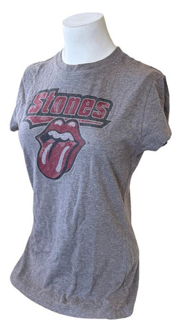 The Rolling Stones Women's Tongue & Lips Graphic Gray Short Sleeve Shirt Size L