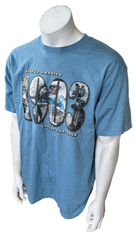 Harley Davidson Men's Born In America 1903 Blue Short Sleeve Shirt Size Large