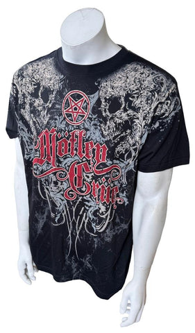 Ten Men's Motley Crue Skulls & Pentagram Graphic Black Shirt Size Large