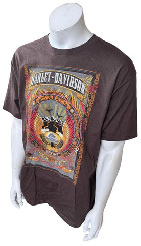 Harley Davidson Men's Mountain Range Graphic Brown Short Sleeve Shirt Size Large