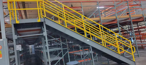 Industrial Steel Staircase w/ Hand Rails 36" W x 9' H 16 Step & 4' x 4' Landing